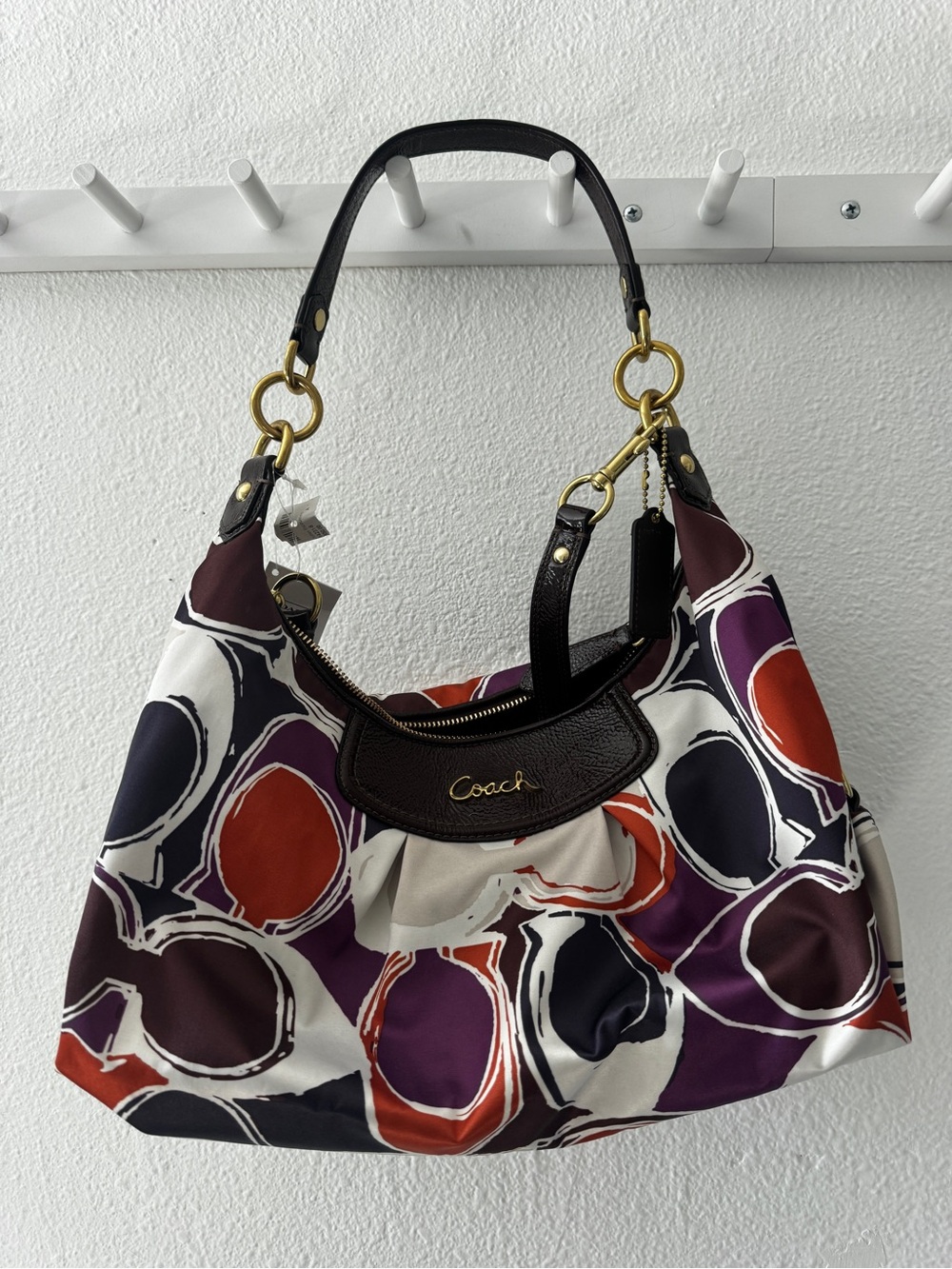 Coach Multicolor Circle-Print Shoulder Bag in Black, Purple, Red, Cream